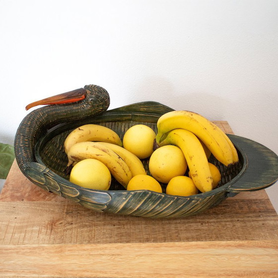Vintage geweven mand in de vorm van een ooievaar of kraanvogel – Decoratieve objecten, Rattan (photo 12 of 12)