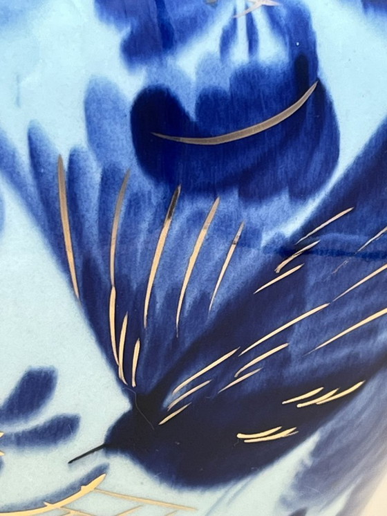 Image 1 of H. Bequet, Jarrón de jengibre, Azul vibrante con detalles dorados, Espectacular