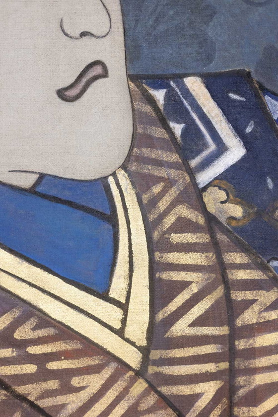 Image 1 of Bemaltes Leinwandbild mit der Darstellung eines japanischen Samurai. Zeitgenössisch.