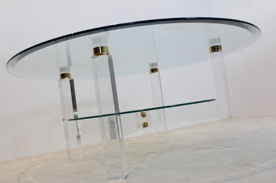 Lucite, Messing en Glazen Salontafel, Koffietafelboeken, Hollywood Regency (foto 5 van 7)