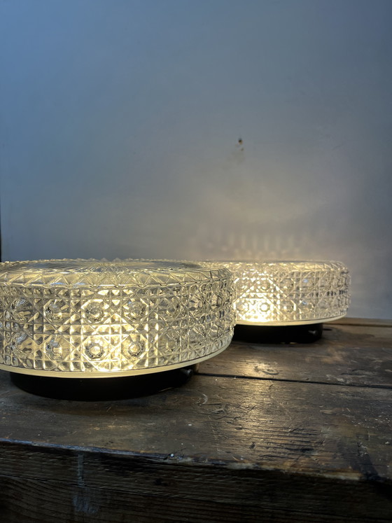 Image 1 of 2 large vintage crystal prism ceiling lamps