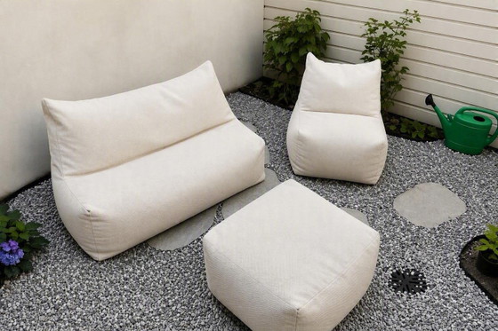 Ensemble de salon de jardin Calme Jardin (canapé 2 places, fauteuil et pouf) | Beige | Intérieur et extérieur (photo 5 of 5)