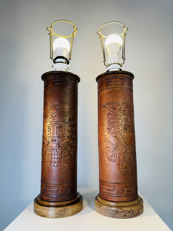 Image 1 of LAMPADE DA TAVOLO IN PELLE UNICHE DI ANGEL PAZMINO, ECUADOR, CIRCA ANNI 70