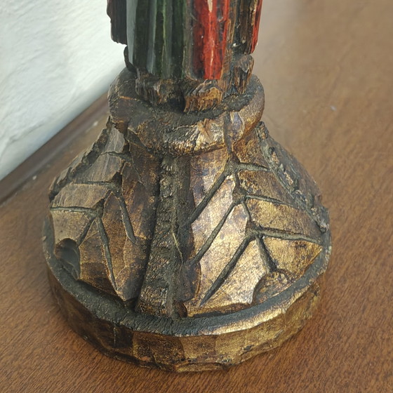 Hand-carved wooden candlestick with saint figures – 24 cm – Sculpture (photo 6 of 13)