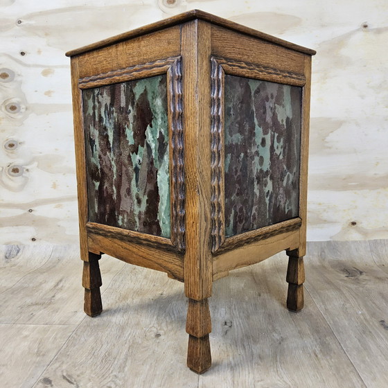 Image 1 of Antiker Art Deco (Haager Schule) Pflanzgefäß farbige Fliesen / Eiche