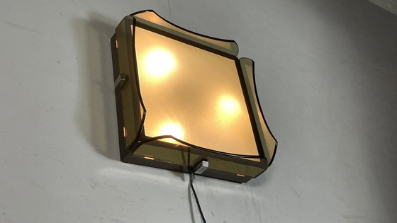 Image 1 of Vintage Italian smoked glass ceiling lamp