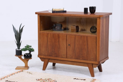 Vintage chest of drawers with glass doors 60s | Mid - Century hallway cabinet | Retro 70s wood #06-17