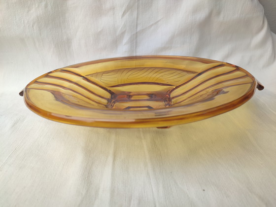Image 1 of 2 x Walther & Sohne Art Deco fruit bowl, Amber color, Orient model, pressed glass