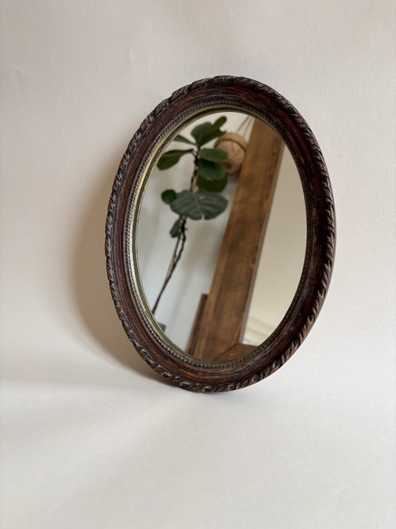 Image 1 of Specchio ovale da parete con cornice in legno vintage
