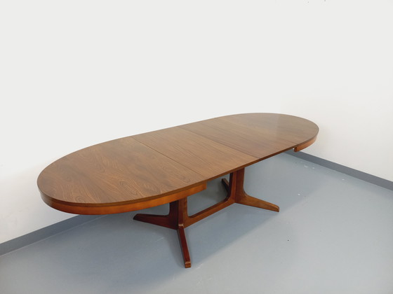 Image 1 of 60s-70s vintage Baumann elm wood oval dining table with extensions