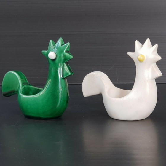 Image 1 of Pair of ceramic roosters and hens, 1950s-1960s vintage.