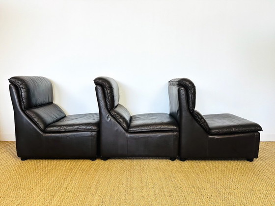 Image 1 of Canapé Modulaire et fauteuil vintage en Cuir, Allemagne, 1970, Set de 4