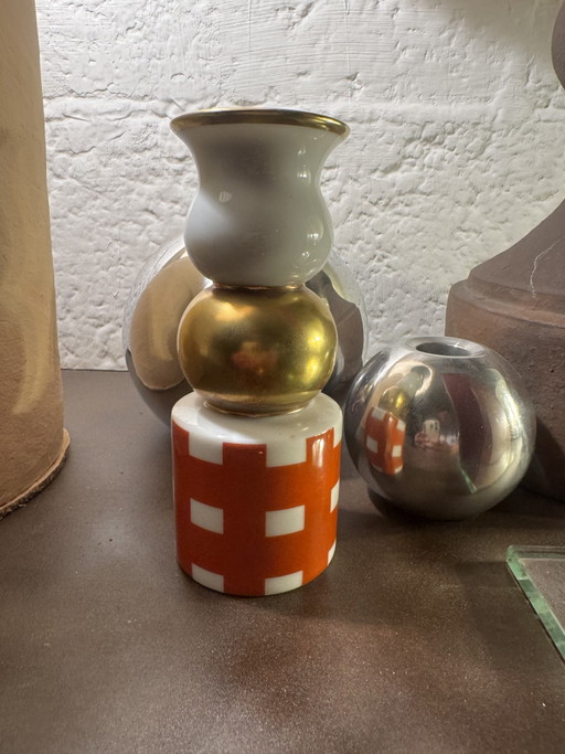 Bougeoir Bernardaud Capri rouge et or 