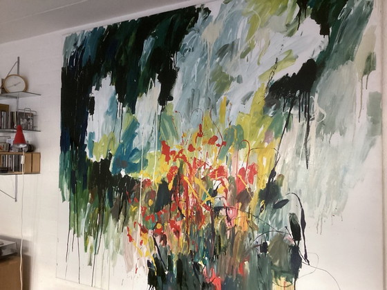Pintura abstracta multicolor de Henk Hofstra, Pinturas y dibujos, Lienzo, Verde (foto 2 de 6)