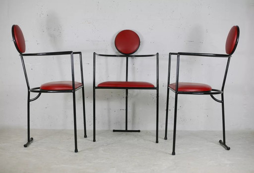 3x Design Steel And Leather Armchairs