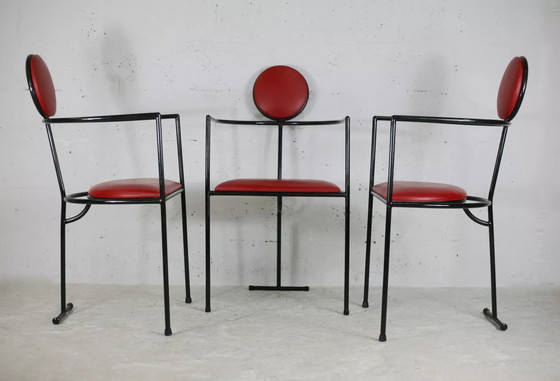 Image 1 of 3x Design Steel And Leather Armchairs