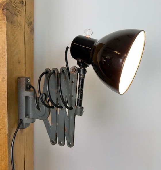 Image 1 of Industrial Black Enamel Scissor Wall Lamp, 1950s