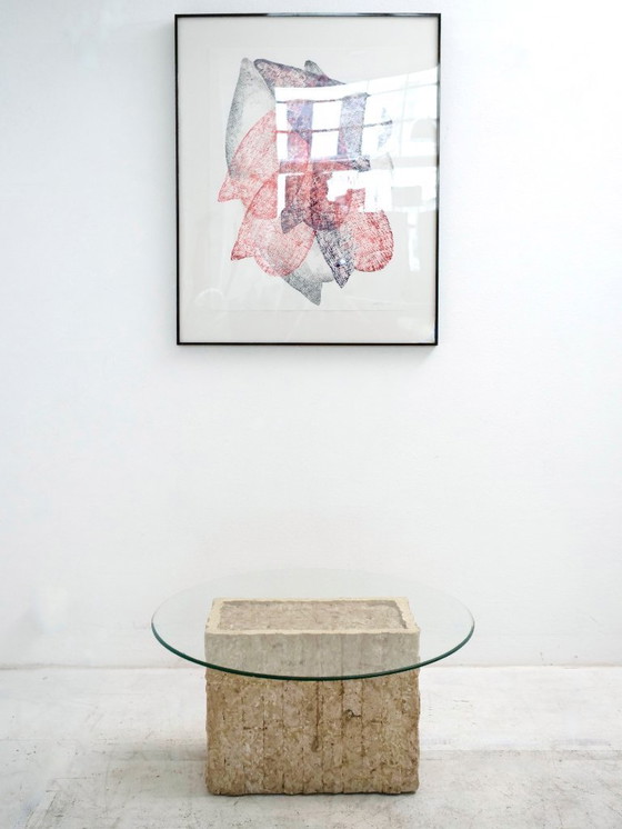 Image 1 of Tavolino laterale in travertino stile grezzo