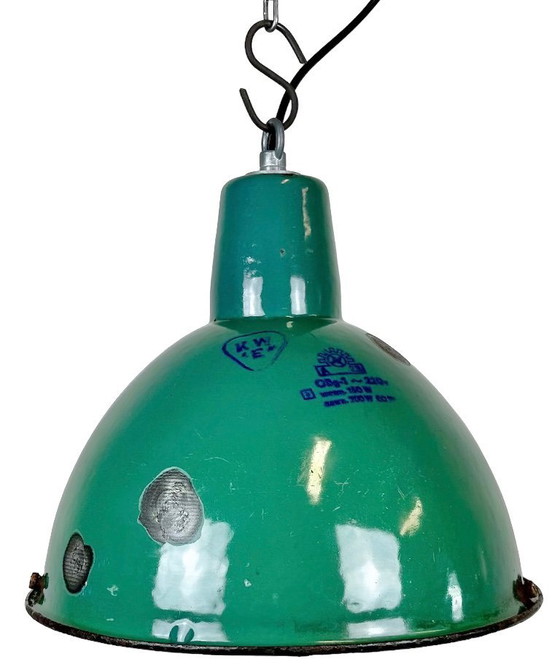 Image 1 of Industrielle grüne Emaille-Fabriklampe, 1960er Jahre