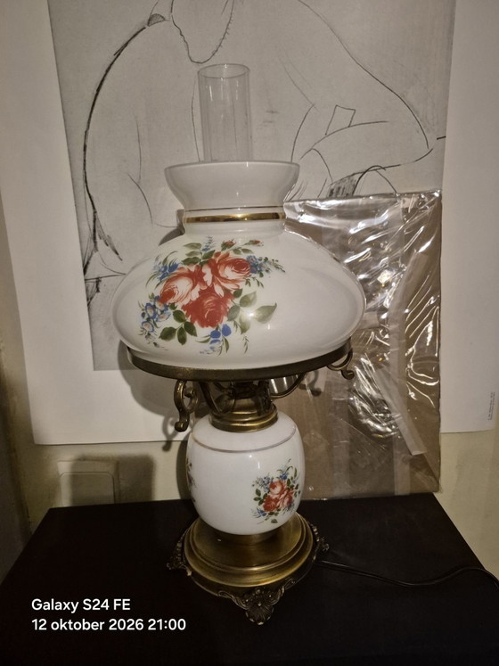 Vintage hurricane lamp – Tafellampen, Glas, Metaal (photo 2 of 6)