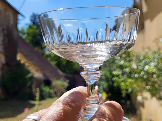 7 Kristall-Champagnercoupes aus den 1950er Jahren – Gläser & Karaffe, Crystal, Glass, Art Deco (photo 10 of 11)