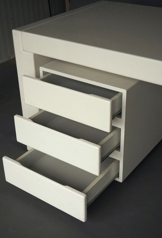 Vintage Bureau met Rolcontainer, jaren 70, Hout, Wit, Minimalisme (foto 14 van 14)