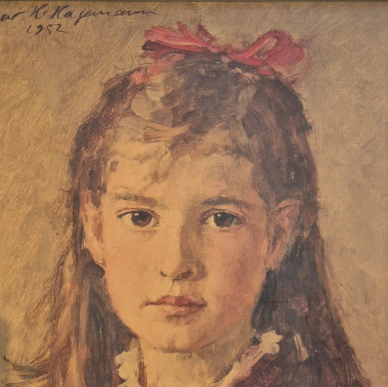 Oskar H. Hagemann – “Mädchenkopf”, 1952 | Olie op hardboard | Tentoongesteld 1953 – Schilderijen & Tekeningen (photo 3 of 6)