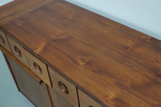 Image 1 of Grote Nederlandse industriële eiken apothekers- / bakkerijkast, ca. jaren 1950