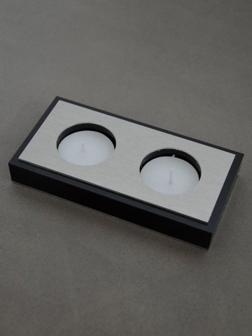 Candeliere in acciaio spazzolato, design Art Déco/Bauhaus