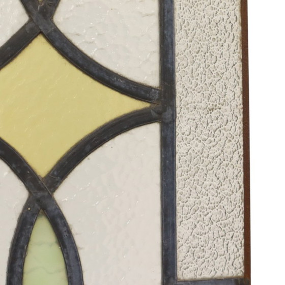 Art Deco Glasraam Glas in Lood Geometrisch 85x24cm – Decoratieve objecten, Vintage (photo 11 of 18)