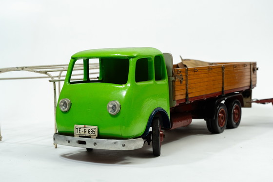 Image 1 of IFA W50 Vintage Wood and Metal Model Truck with Tarpaulin Trailer (1970-1980) Handmade
