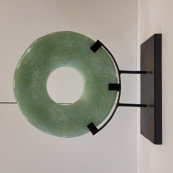 Image 1 of Vintage double disc sculpture in celadon-colored mineral, China