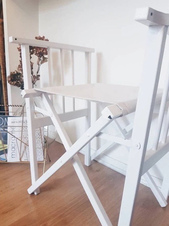Sedia pieghevole vintage in legno bianco – Sedie e poltrone, Wood, Cotton (photo 5 of 8)