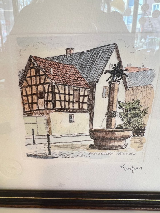 Image 1 of Original etching by Thyson | District Heddesdorf Neuwied | Colored graphic in frame | Atelier L. Hentrich