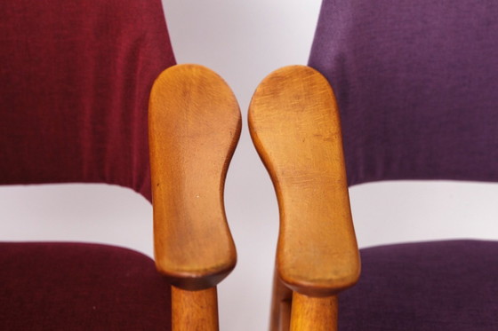 Image 1 of Set van 4 vintage loungestoelen, Duitsland jaren 60, beukenhout, nieuw gestoffeerd, woonkamerstoelen in mid-century stijl.