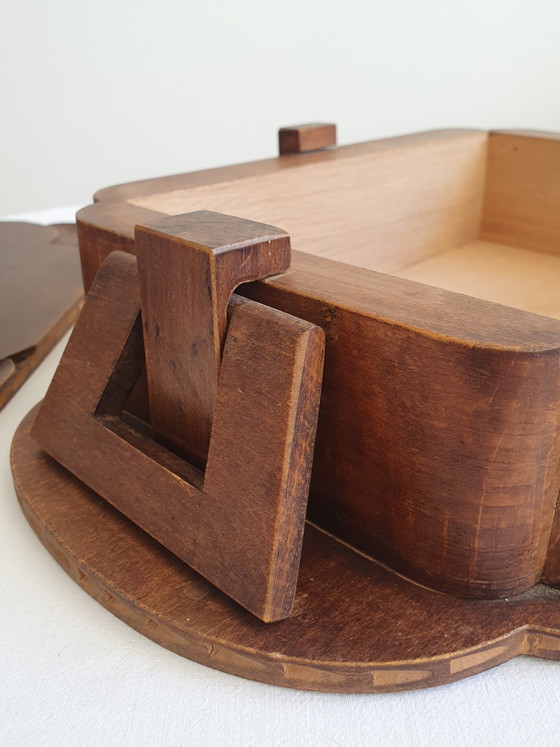 Oude Houten Doos Art Deco / Franse Volkskunst Rond 1920 – Decoratieve objecten, Wood (photo 8 of 10)