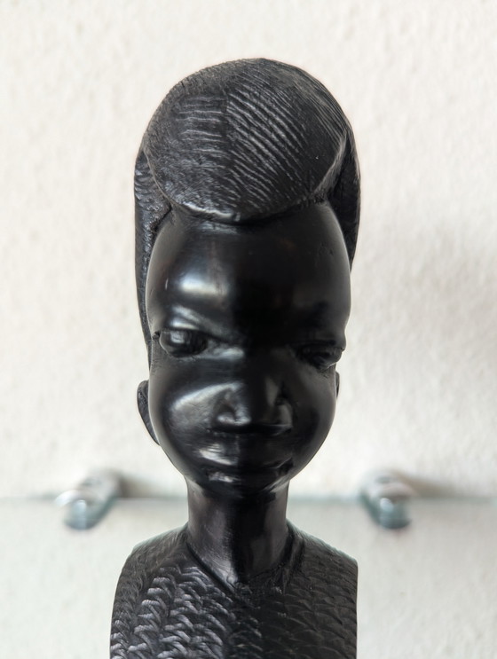 Image 1 of African Woman(Man). Tribal Head Marcari Ebony carved Wood