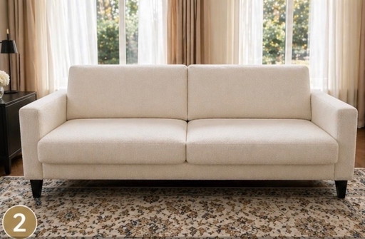 Luxury 3-seater sofa + 2 ecru boucle armchairs | extendable seats – fauteuils, Textile (photo 2 of 5)