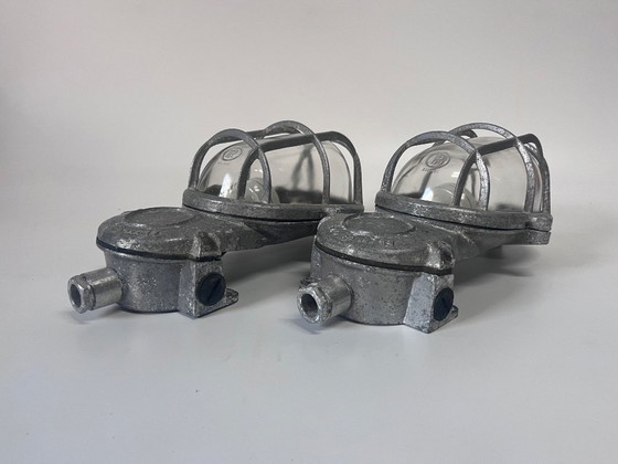 Image 1 of 2x Industria Rotterdam Industrial Cage Lamps Bulls-Eye Aluminium