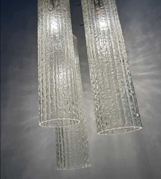 Image 1 of Lampada a sospensione vintage in vetro italiano con cilindri