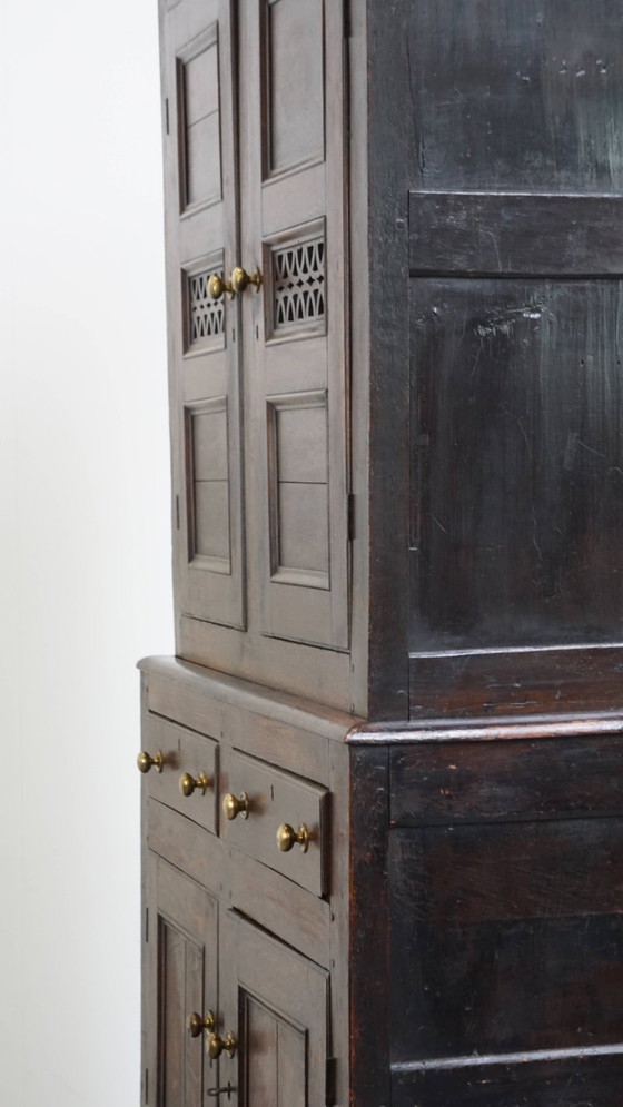 Image 1 of Antique English oak food cupboard/ cabinet from late 18th/ early 19th century