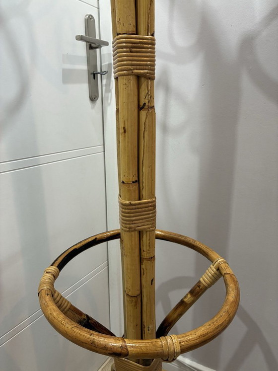 Vintage Italian Bamboo Coat Stand 1970s Spiral Design 177 cm Tall, Coat racks, Brown (photo 3 of 6)