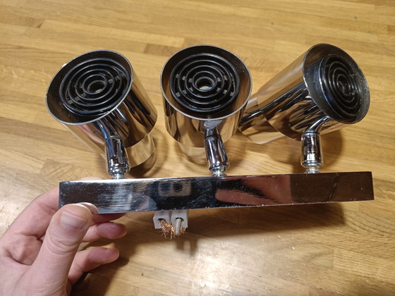 Image 1 of Chromen drievoudige spotlamp uit de jaren 70 voor wand of plafond