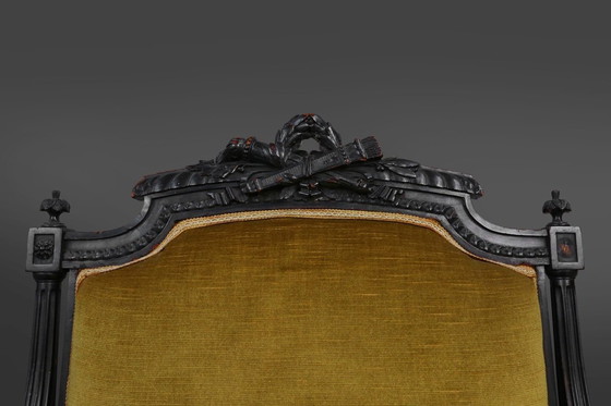 Image 1 of Fauteuil en bois noir et velours de style Empire, années 1850