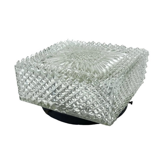 Image 1 of Plafoniera a cubo quadrato in vetro, Hillebrand (Germania), anni '70. Vetro ghiaccio vintage in stile Space Age.