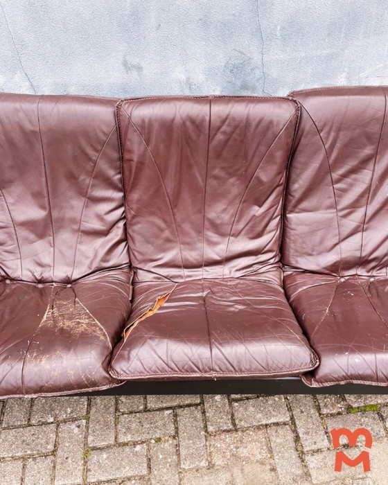 Image 1 of Vintage leren brutalist bank (2 stuks)