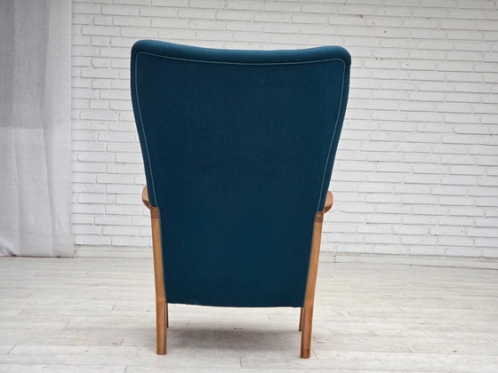 Image 1 of Anni '70, poltrona danese di Fritz Hansen, lana per mobili, legno di faggio laccato.