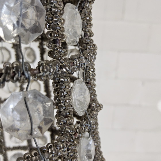 Image 1 of Vintage Louis XVI chandelier button empire crystal (glass) and metal / French chandelier