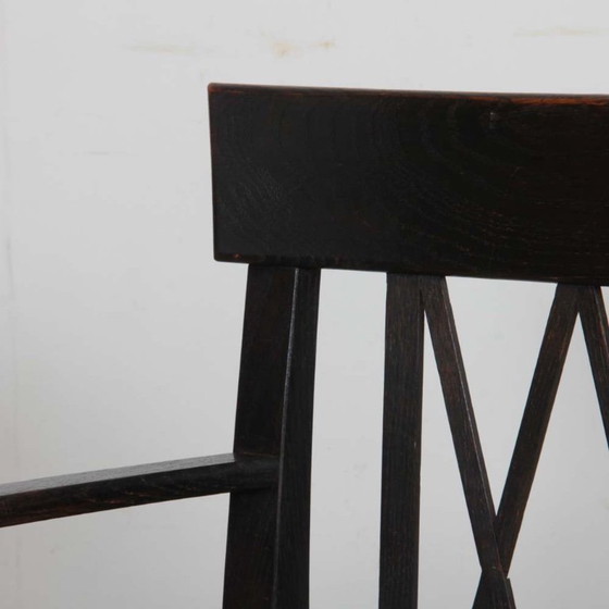 Image 1 of Sedia a ponte in legno e pelle, opera dei primi del XX secolo