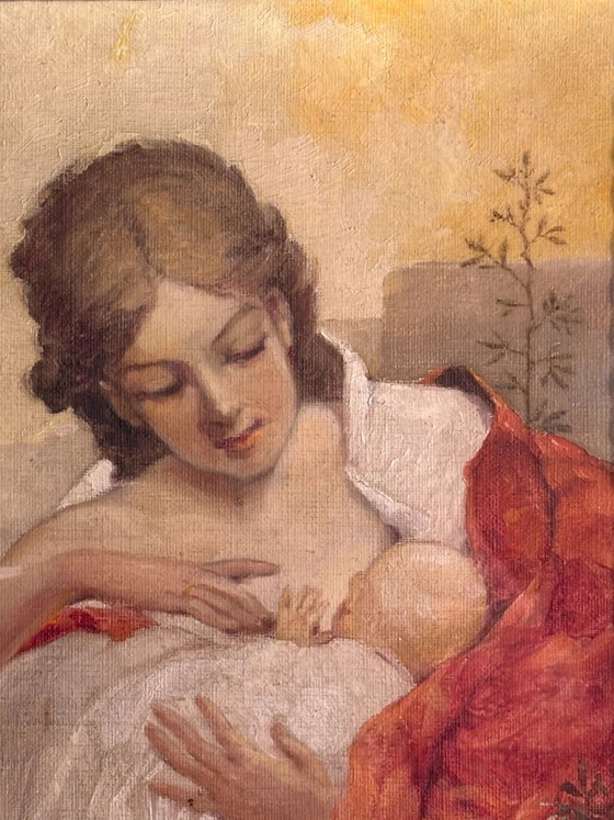 Peinture à l'huile Maternité sur toile par A. Hampe, Peintures et dessins (photo 4 sur 8)
